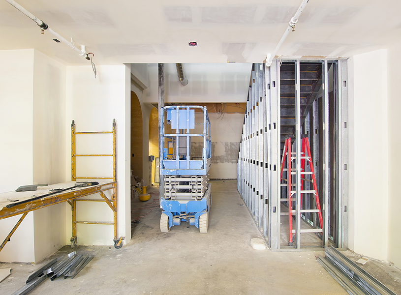 Commercial build-out with steel framing and finished ceilings